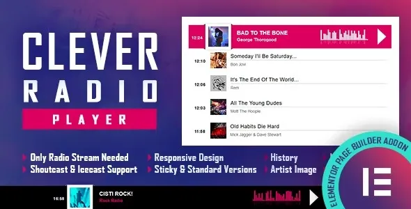 CLEVER HTML5 Radio Player With History  - Elementor Addon