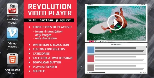 Revolution Video Player With Bottom Playlist – YouTube/Vimeo/Self-Hosted Support